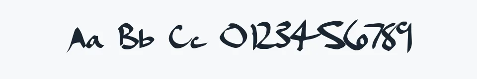 Rzeczywista próbka kroju Dael Calligraphy — Aa Bb Cc 0123456789