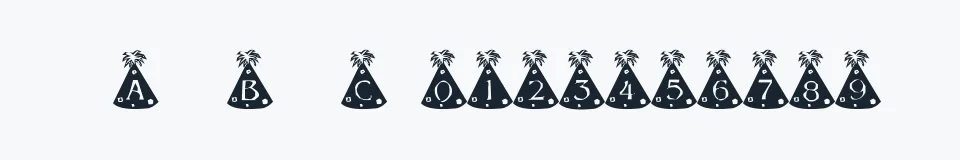 Rzeczywista próbka kroju Party Hats — Aa Bb Cc 0123456789