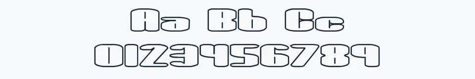 Rzeczywista próbka kroju Spacious Outline BRK — Aa Bb Cc 0123456789