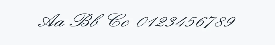 Rzeczywista próbka kroju English Wd — Aa Bb Cc 0123456789