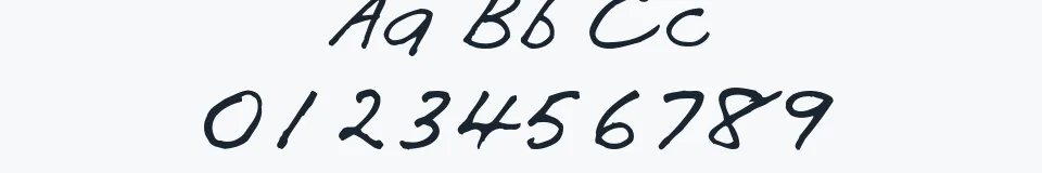 Rzeczywista próbka kroju Handi — Aa Bb Cc 0123456789