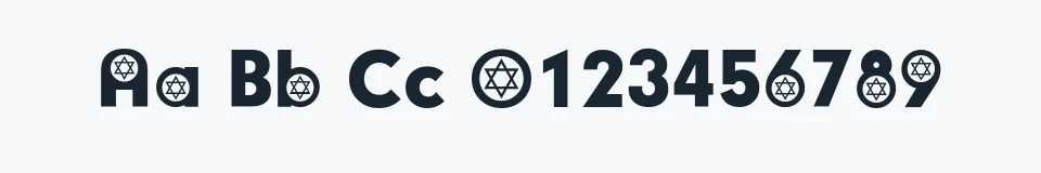 Rzeczywista próbka kroju Hebrew Participants — Aa Bb Cc 0123456789