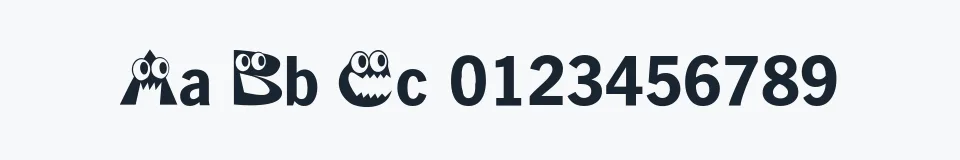 Rzeczywista próbka kroju KAHorrible — Aa Bb Cc 0123456789