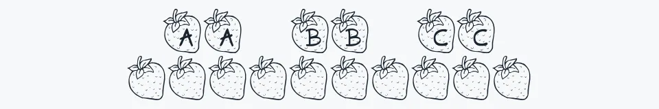 Rzeczywista próbka kroju KR Strawberry — Aa Bb Cc 0123456789