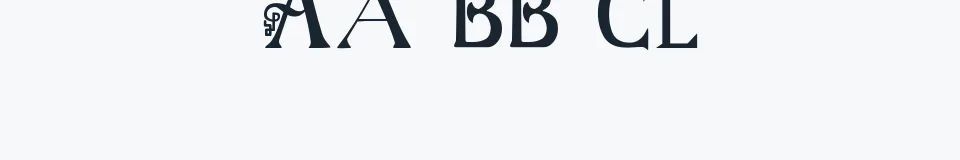 Rzeczywista próbka kroju British Block Flourish — Aa Bb Cc 0123456789