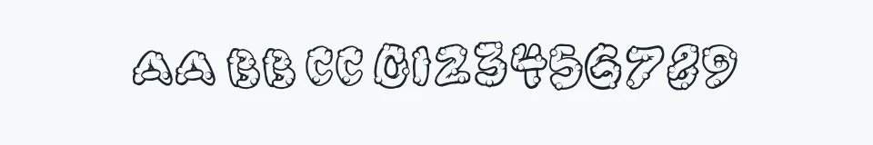 Rzeczywista próbka kroju PooCorny — Aa Bb Cc 0123456789