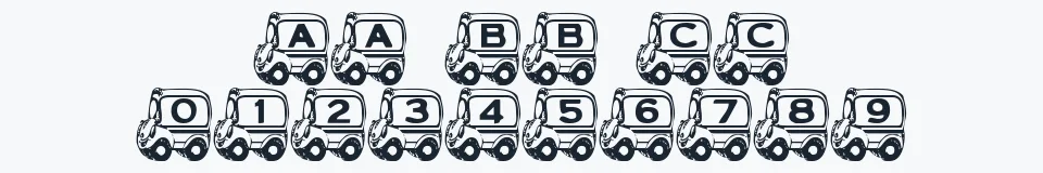 Rzeczywista próbka kroju SPs  School Bus — Aa Bb Cc 0123456789