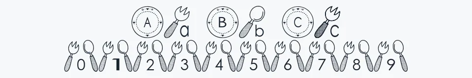 Rzeczywista próbka kroju Tableware Font — Aa Bb Cc 0123456789