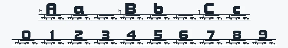 Rzeczywista próbka kroju TQF_WordTrain — Aa Bb Cc 0123456789