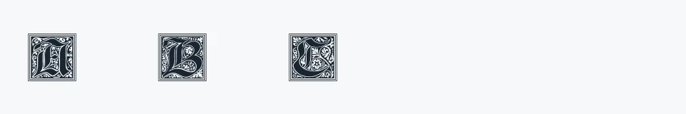 Rzeczywista próbka kroju Gotische Initialen — Aa Bb Cc 0123456789