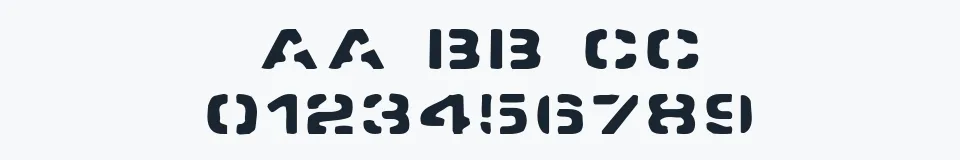 Rzeczywista próbka kroju Spacedock Stencil — Aa Bb Cc 0123456789