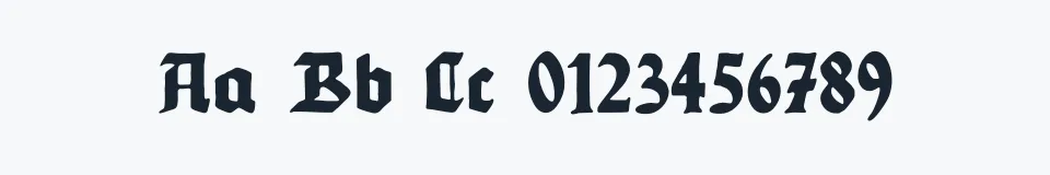 Rzeczywista próbka kroju Werbedeutsch — Aa Bb Cc 0123456789