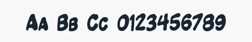 Rzeczywista próbka kroju Komikandy — Aa Bb Cc 0123456789