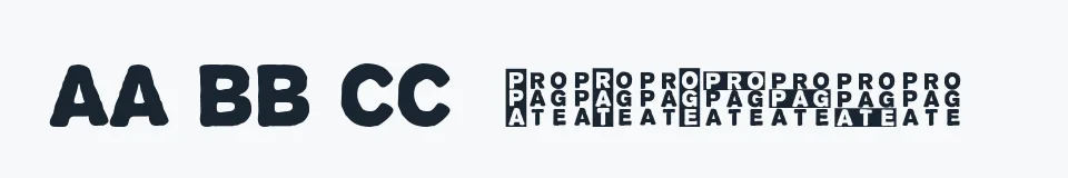 Rzeczywista próbka kroju Propaganda — Aa Bb Cc 0123456789