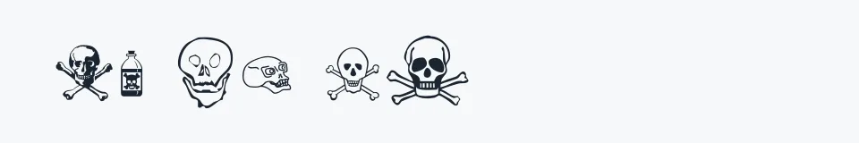 Rzeczywista próbka kroju SkullZ — Aa Bb Cc 0123456789