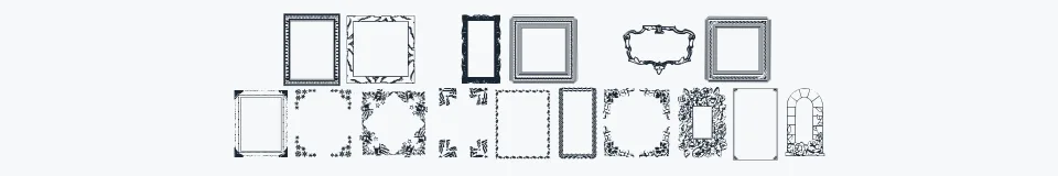 Rzeczywista próbka kroju Lots of Frames — Aa Bb Cc 0123456789