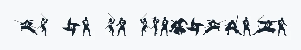 Rzeczywista próbka kroju Ninjas — Aa Bb Cc 0123456789