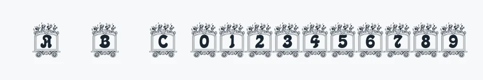 Rzeczywista próbka kroju Circus train — Aa Bb Cc 0123456789