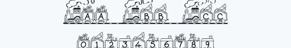 Rzeczywista próbka kroju Toy Train — Aa Bb Cc 0123456789