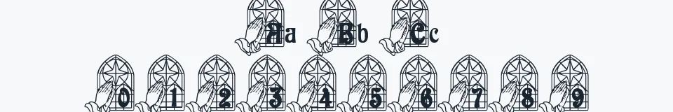 Rzeczywista próbka kroju We Pray — Aa Bb Cc 0123456789