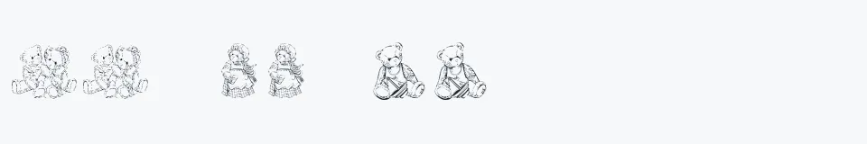 Rzeczywista próbka kroju KR Adorable Teddies — Aa Bb Cc 0123456789