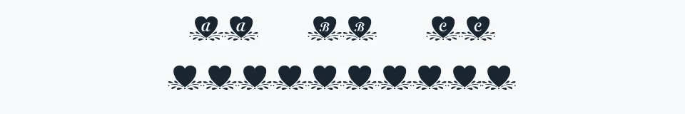 Rzeczywista próbka kroju KR Amish Heart — Aa Bb Cc 0123456789