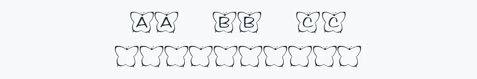 Rzeczywista próbka kroju KR Butterfly Two — Aa Bb Cc 0123456789