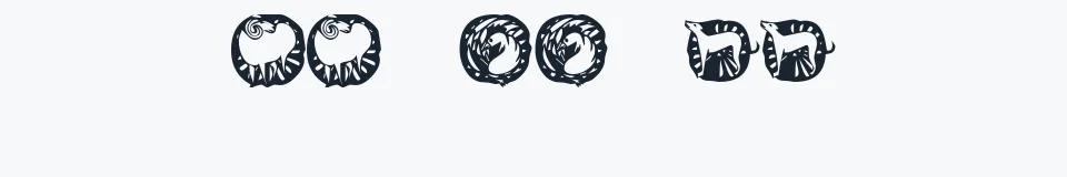 Rzeczywista próbka kroju KR Chinese Zodiac — Aa Bb Cc 0123456789