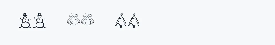 Rzeczywista próbka kroju KR Christmas Dings Three — Aa Bb Cc 0123456789