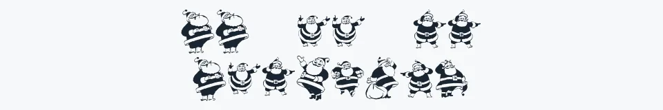 Rzeczywista próbka kroju KR Eight Santas — Aa Bb Cc 0123456789