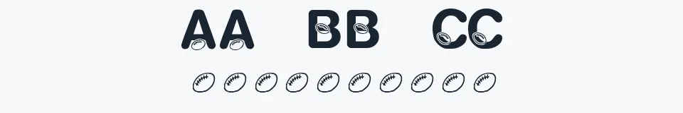Rzeczywista próbka kroju KR Football Fun — Aa Bb Cc 0123456789