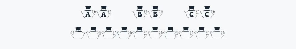 Rzeczywista próbka kroju KR Mad Tea Party — Aa Bb Cc 0123456789