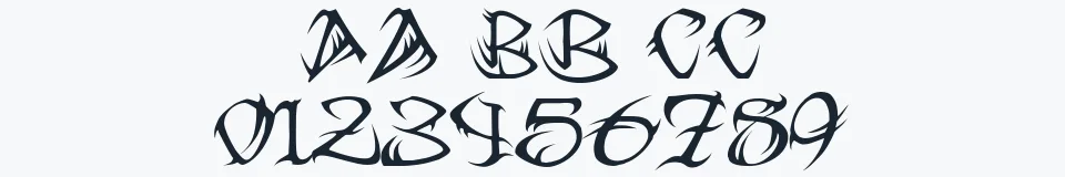 Rzeczywista próbka kroju VTC Tribal — Aa Bb Cc 0123456789