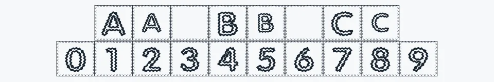 Rzeczywista próbka kroju Quilted Indian — Aa Bb Cc 0123456789