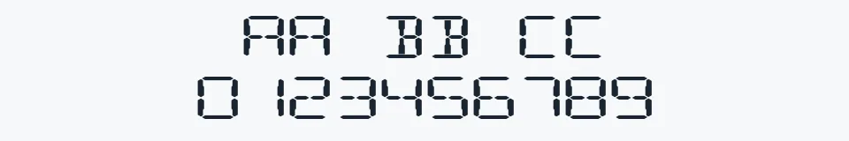 Rzeczywista próbka kroju Digital Readout ExpUpright — Aa Bb Cc 0123456789