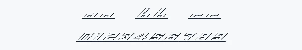 Rzeczywista próbka kroju Top Speed Outline — Aa Bb Cc 0123456789
