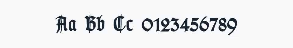 Rzeczywista próbka kroju TypographerGotisch Schmuck — Aa Bb Cc 0123456789