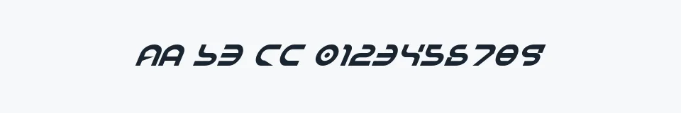 Rzeczywista próbka kroju Yukon Tech Italic — Aa Bb Cc 0123456789
