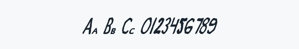 Rzeczywista próbka kroju Zamboni Joe Italic — Aa Bb Cc 0123456789