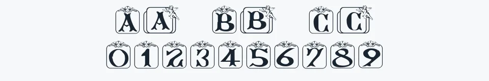 Rzeczywista próbka kroju Angelots — Aa Bb Cc 0123456789