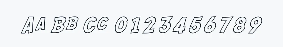 Rzeczywista próbka kroju SF Comic Script Outline — Aa Bb Cc 0123456789
