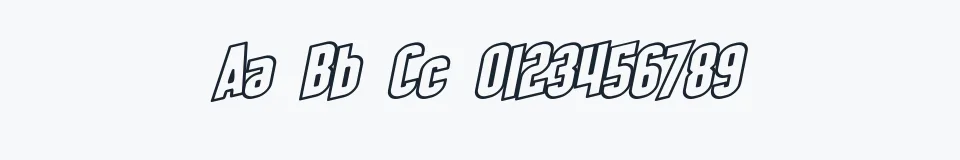Rzeczywista próbka kroju SF Obliquities Outline — Aa Bb Cc 0123456789