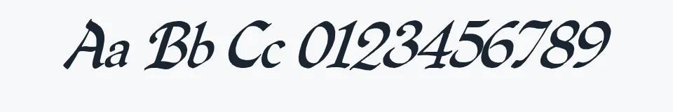 Rzeczywista próbka kroju QuillOblique — Aa Bb Cc 0123456789
