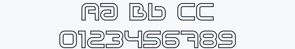Rzeczywista próbka kroju Sci Fied X Outline — Aa Bb Cc 0123456789