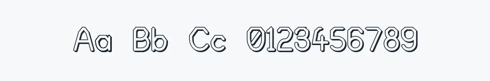 Rzeczywista próbka kroju Alpha Romanie Outline G98 — Aa Bb Cc 0123456789
