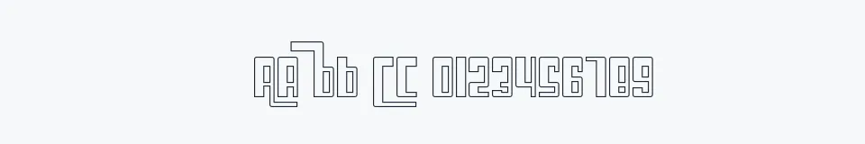 Rzeczywista próbka kroju Cosmic Age Outline — Aa Bb Cc 0123456789