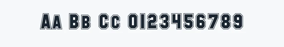 Rzeczywista próbka kroju SF Collegiate — Aa Bb Cc 0123456789