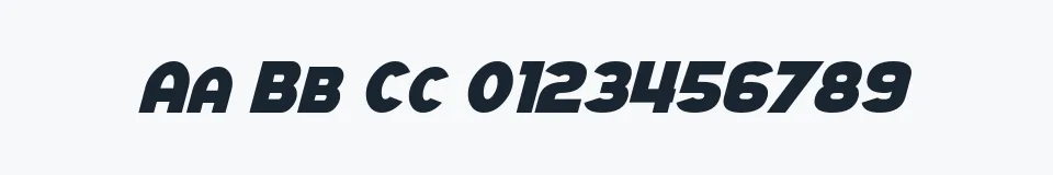 Rzeczywista próbka kroju SF Juggernaut Condensed Italic — Aa Bb Cc 0123456789