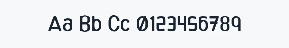 Rzeczywista próbka kroju Bottix — Aa Bb Cc 0123456789