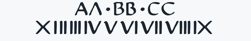 Rzeczywista próbka kroju Justinian 2 — Aa Bb Cc 0123456789